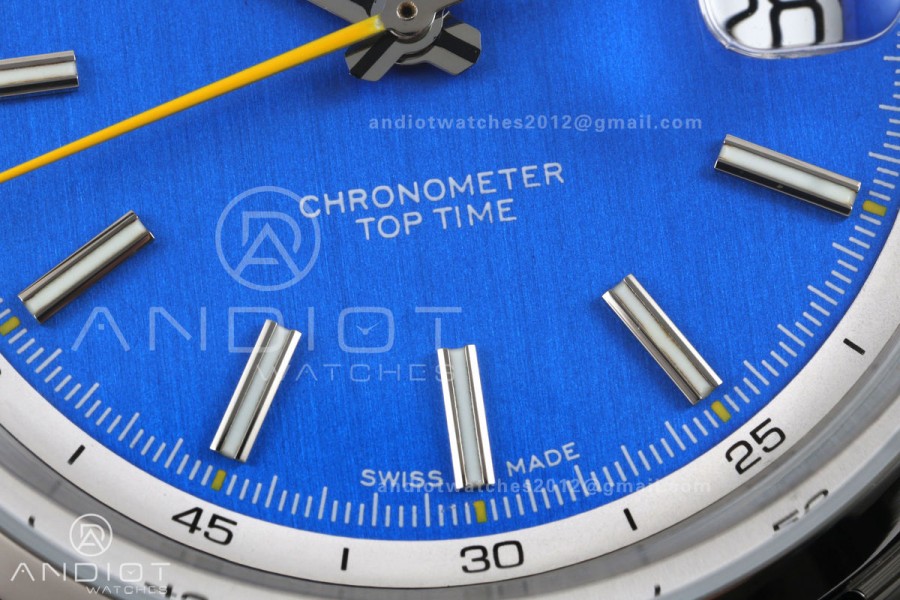 Top Time B31 BLF 1:1 Best Edition Blue Dial Yellow Hand on Blue Leather Strap AB31