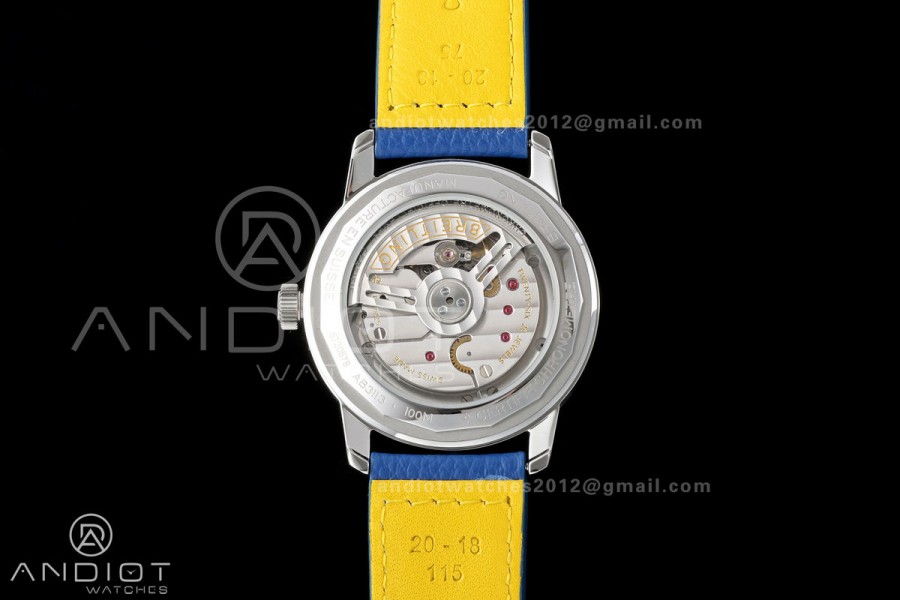 Top Time B31 BLF 1:1 Best Edition Blue Dial Yellow Hand on Blue Leather Strap AB31
