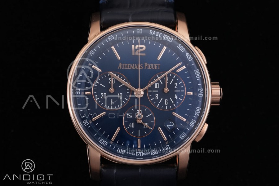 Code 11.59 Chrono 26393 RG APSF 1:1 Best Edition Blue Dial on Blue Leather Strap SA4401 Super Clone