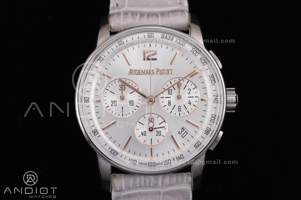 Code 11.59 Chrono 26393 SS APSF 1:1 Best Edition Silver Dial on Gray Leather Strap SA4401 Super Clone