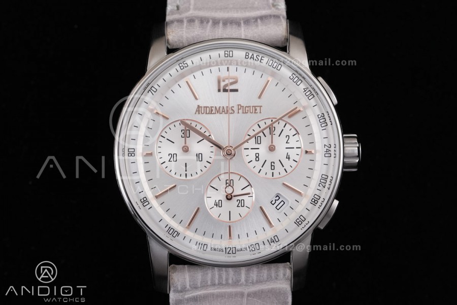 Code 11.59 Chrono 26393 SS APSF 1:1 Best Edition Silver Dial on Gray Leather Strap SA4401 Super Clone