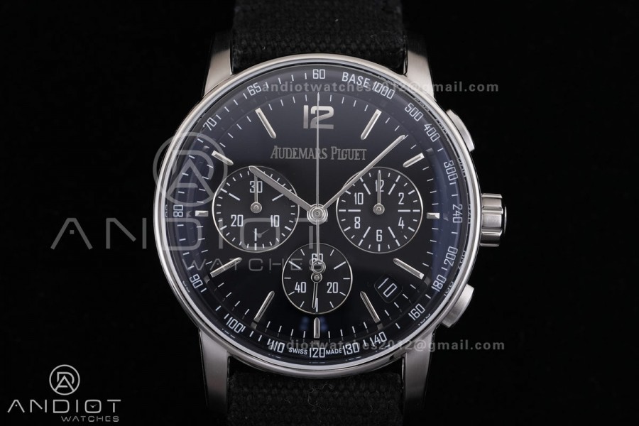 Code 11.59 Chrono 26393 SS APSF 1:1 Best Edition Black Dial on Black Leather Strap SA4401 Super Clone