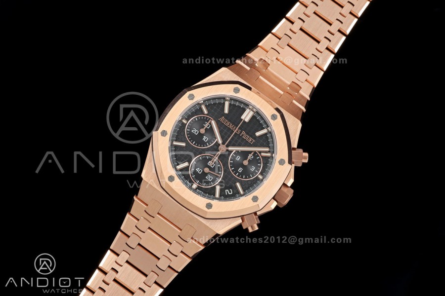 Royal Oak Chrono 26240 RG DDF 1:1 Best Edition Black Dial on RG Bracelet DD4401 Super Clone (50 Anniversary)