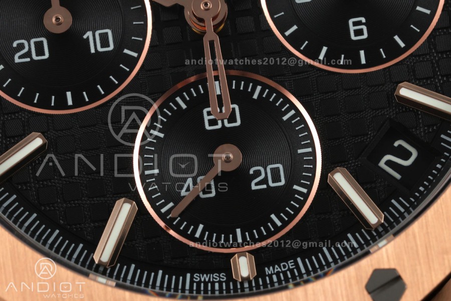 Royal Oak Chrono 26240 RG DDF 1:1 Best Edition Black Dial on RG Bracelet DD4401 Super Clone (50 Anniversary)