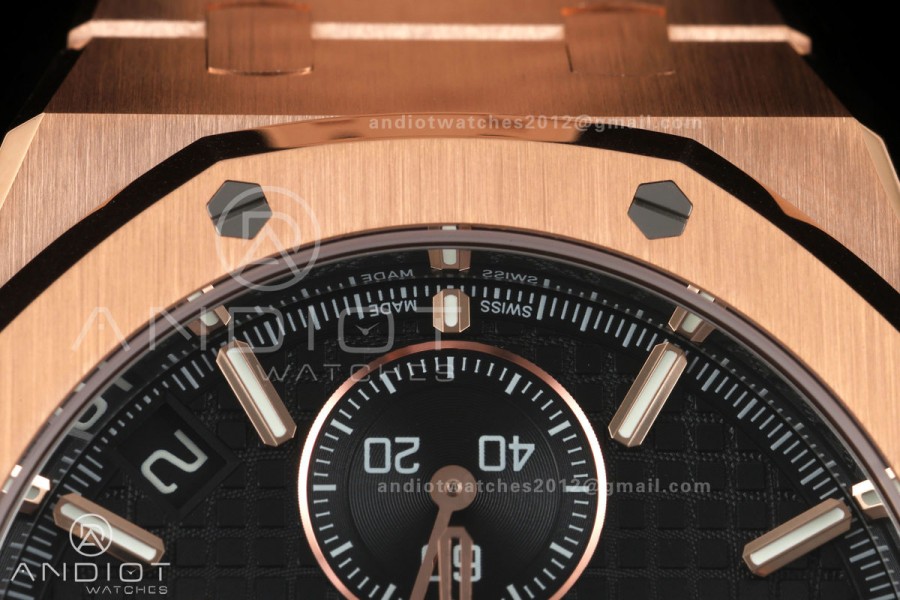 Royal Oak Chrono 26240 RG DDF 1:1 Best Edition Black Dial on RG Bracelet DD4401 Super Clone (50 Anniversary)