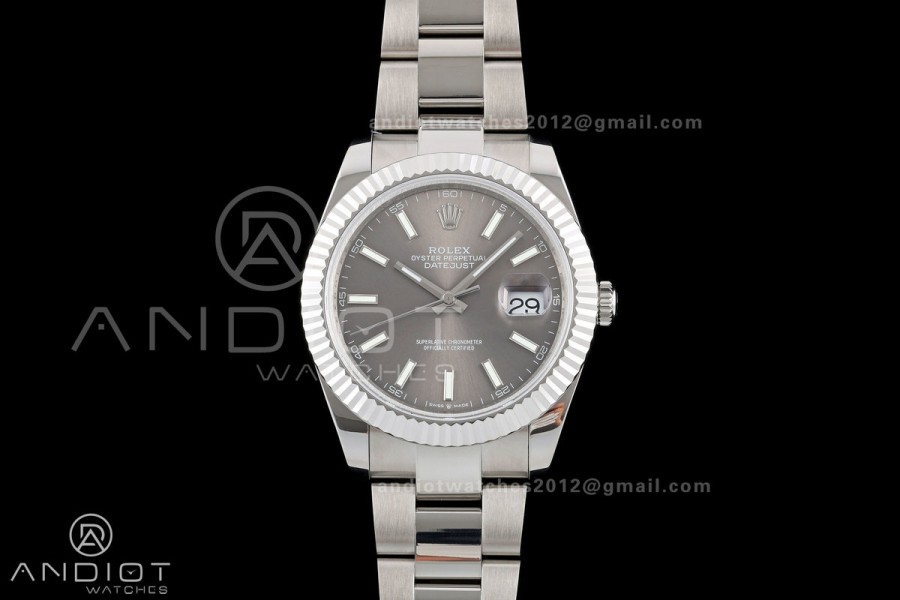 DateJust 41 126334 QF 1:1 Best Edition Gray Stick Dial on Oyster Bracelet JH3235 (Free Sprung)