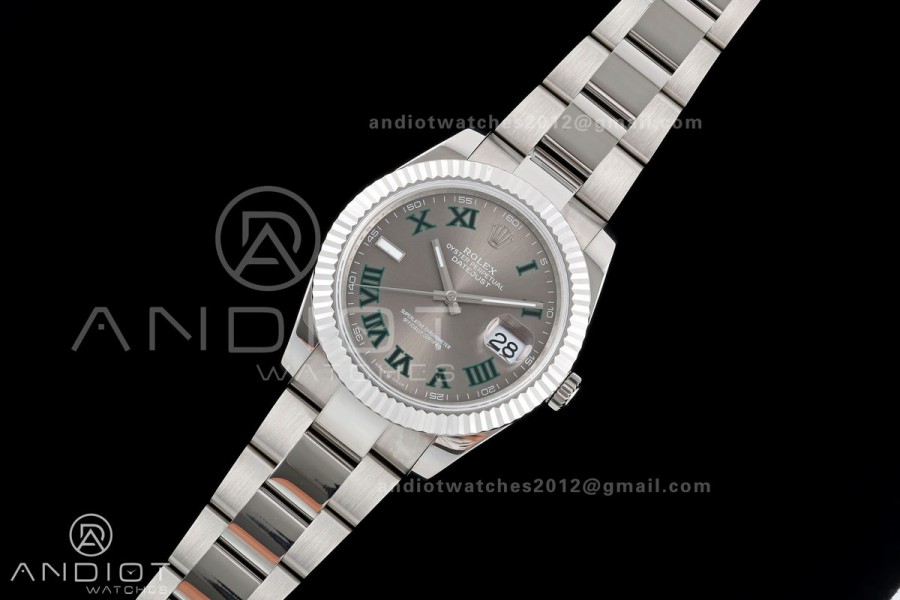 DateJust 41 126334 QF 1:1 Best Edition Gray Dial Green Roman on Oyster Bracelet JH3235 (Free Sprung)
