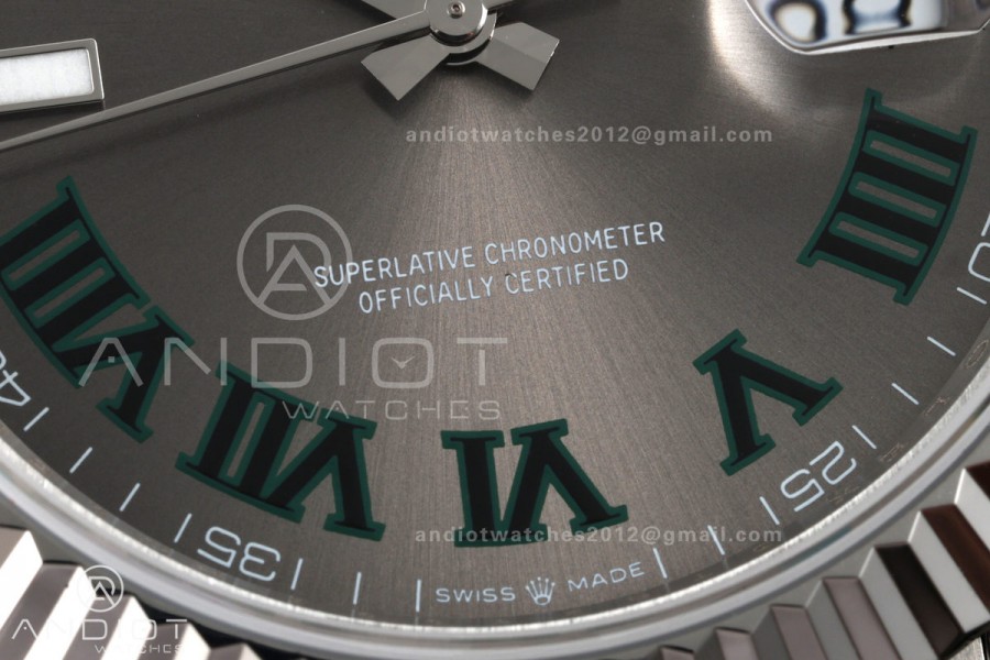 DateJust 41 126334 QF 1:1 Best Edition Gray Dial Green Roman on Oyster Bracelet JH3235 (Free Sprung)