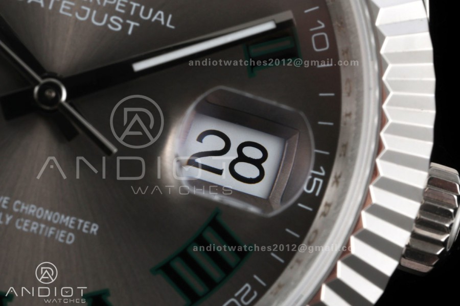DateJust 41 126334 QF 1:1 Best Edition Gray Dial Green Roman on Oyster Bracelet JH3235 (Free Sprung)