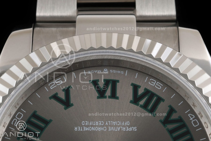 DateJust 41 126334 QF 1:1 Best Edition Gray Dial Green Roman on Oyster Bracelet JH3235 (Free Sprung)