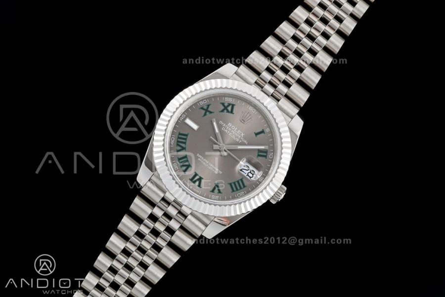 DateJust 41 126334 QF 1:1 Best Edition Gray Dial Green Roman on Jubilee Bracelet JH3235 (Free Sprung)