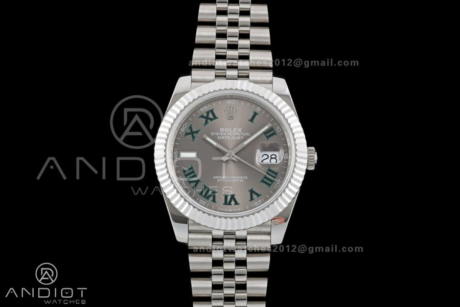 DateJust 41 126334 QF 1:1 Best Edition Gray Dial Green Roman on Jubilee Bracelet JH3235 (Free Sprung)