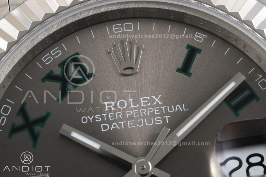 DateJust 41 126334 QF 1:1 Best Edition Gray Dial Green Roman on Jubilee Bracelet JH3235 (Free Sprung)