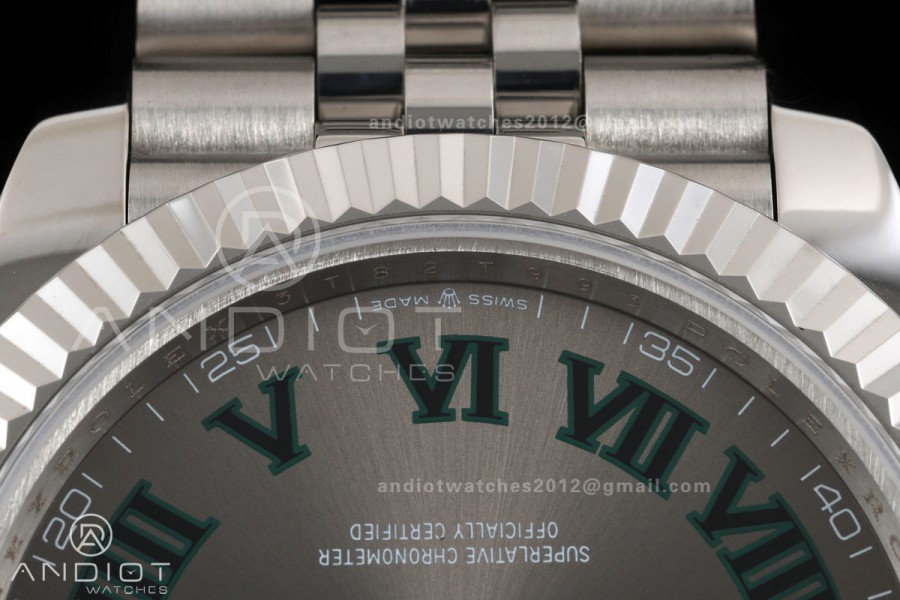 DateJust 41 126334 QF 1:1 Best Edition Gray Dial Green Roman on Jubilee Bracelet JH3235 (Free Sprung)