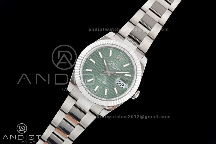 DateJust 41 126334 QF 1:1 Best Edition Green Textured Stick Dial on Oyster Bracelet JH3235 (Free Sprung)