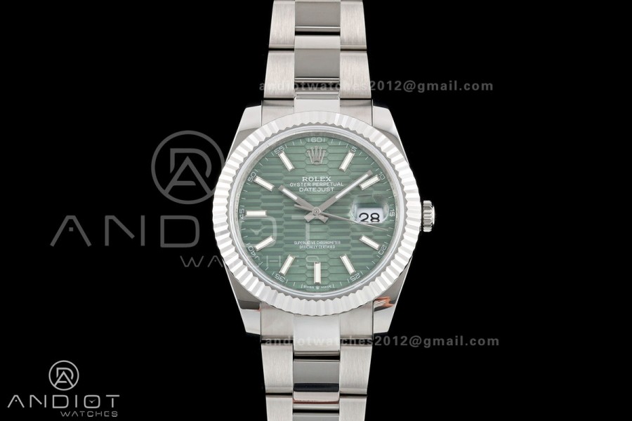 DateJust 41 126334 QF 1:1 Best Edition Green Textured Stick Dial on Oyster Bracelet JH3235 (Free Sprung)