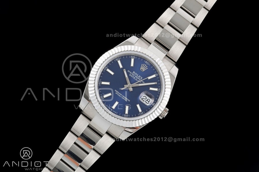 DateJust 41 126334 QF 1:1 Best Edition Blue Stick Dial on Oyster Bracelet JH3235 (Free Sprung)