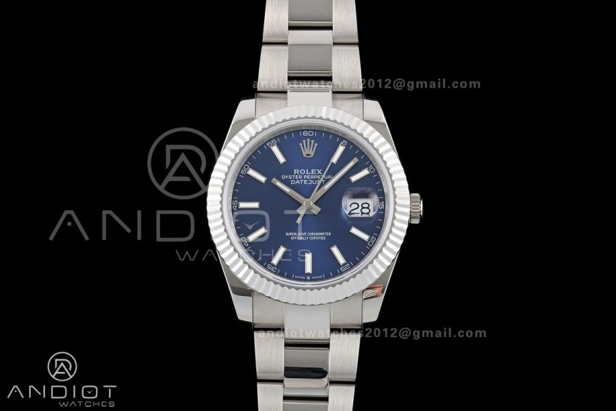 DateJust 41 126334 QF 1:1 Best Edition Blue Stick Dial on Oyster Bracelet JH3235 (Free Sprung)