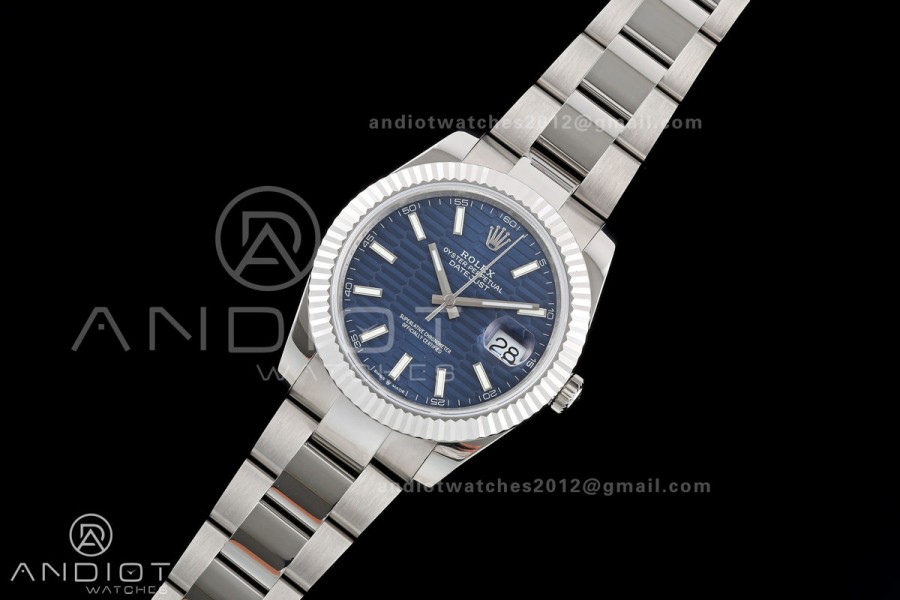 DateJust 41 126334 QF 1:1 Best Edition Blue Textured Stick Dial on Oyster Bracelet JH3235 (Free Sprung)