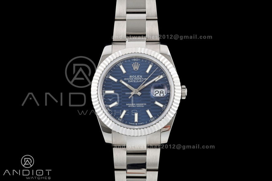 DateJust 41 126334 QF 1:1 Best Edition Blue Textured Stick Dial on Oyster Bracelet JH3235 (Free Sprung)
