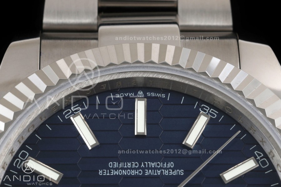 DateJust 41 126334 QF 1:1 Best Edition Blue Textured Stick Dial on Oyster Bracelet JH3235 (Free Sprung)