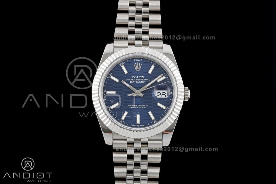 DateJust 41 126334 QF 1:1 Best Edition Blue Textured Stick Dial on Jubilee Bracelet JH3235 (Free Sprung)
