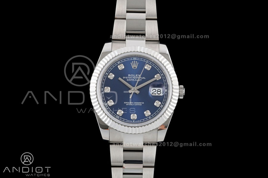 DateJust 41 126334 QF 1:1 Best Edition Blue Diamonds Dial on Oyster Bracelet JH3235 (Free Sprung)