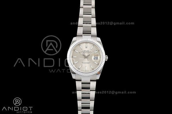 DateJust 41 126334 QF 1:1 Best Edition Silver Stick Dial on Oyster Bracelet JH3235 (Free Sprung)