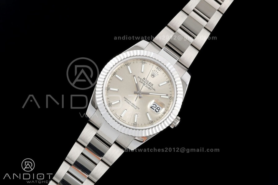 DateJust 41 126334 QF 1:1 Best Edition Silver Stick Dial on Oyster Bracelet JH3235 (Free Sprung)