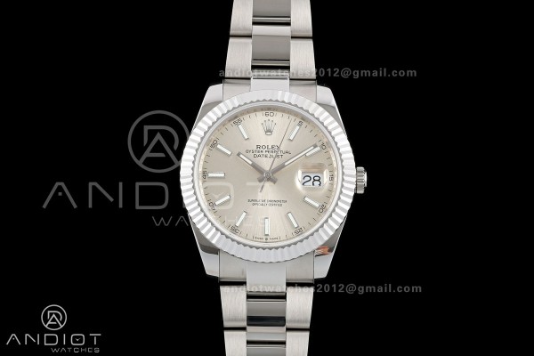 DateJust 41 126334 QF 1:1 Best Edition Silver Stick Dial on Oyster Bracelet JH3235 (Free Sprung)