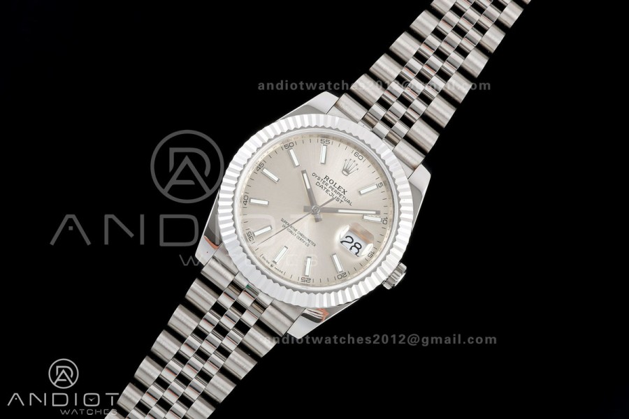 DateJust 41 126334 QF 1:1 Best Edition Silver Stick Dial on Jubilee Bracelet JH3235 (Free Sprung)