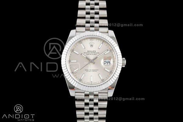 DateJust 41 126334 QF 1:1 Best Edition Silver Stick Dial on Jubilee Bracelet JH3235 (Free Sprung)