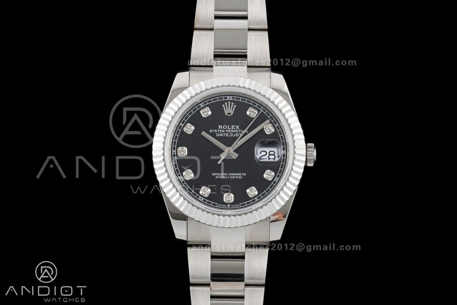 DateJust 41 126334 QF 1:1 Best Edition Black Diamonds Dial on Oyster Bracelet JH3235 (Free Sprung)