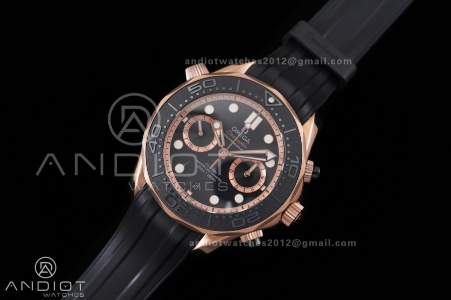 Seamaster 300M Chrono Black Ceramic Bezel RG N1F 1:1 Best Edition Black Dial on Black Rubber Strap A9900