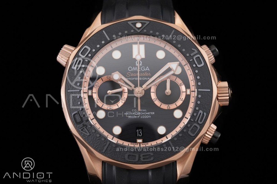 Seamaster 300M Chrono Black Ceramic Bezel RG N1F 1:1 Best Edition Black Dial on Black Rubber Strap A9900