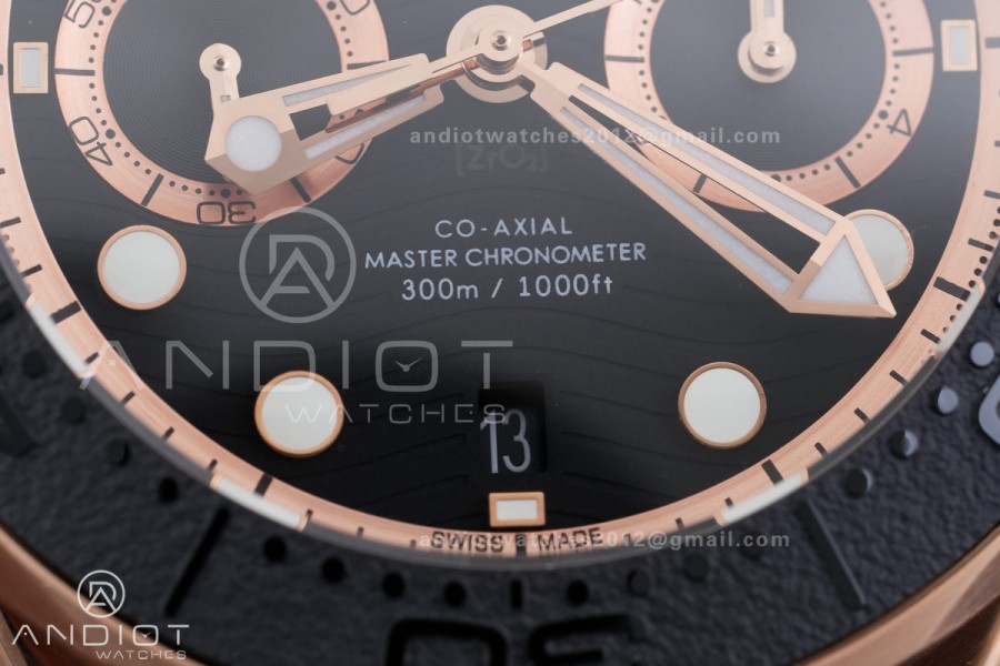 Seamaster 300M Chrono Black Ceramic Bezel RG N1F 1:1 Best Edition Black Dial on Black Rubber Strap A9900