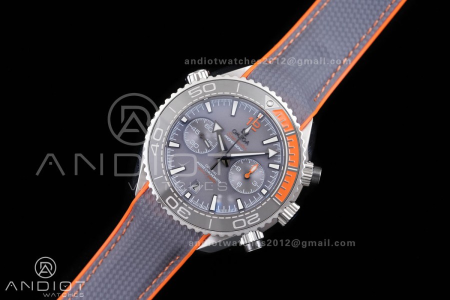 Planet Ocean 600M Chrono SS N1F 1:1 Best Edition Gary Dial 1/4 Orange Bezel on Rubber Strap A9900