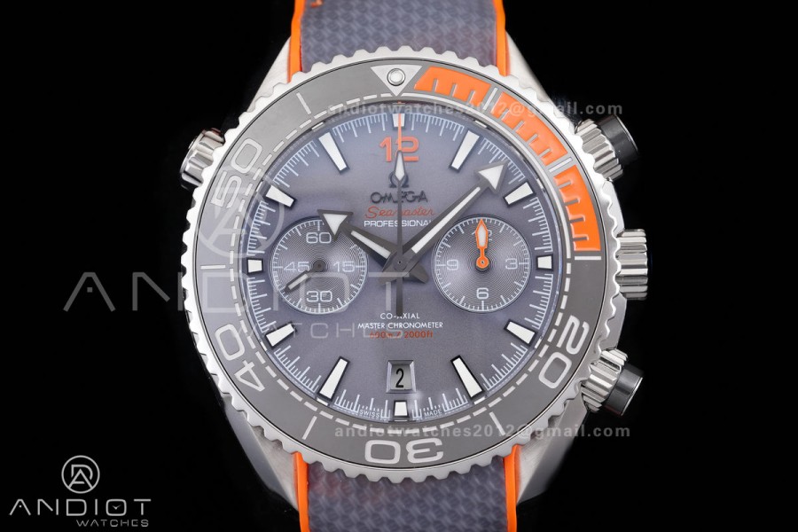 Planet Ocean 600M Chrono SS N1F 1:1 Best Edition Gary Dial 1/4 Orange Bezel on Rubber Strap A9900