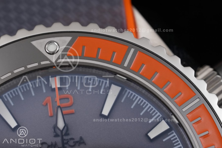 Planet Ocean 600M Chrono SS N1F 1:1 Best Edition Gary Dial 1/4 Orange Bezel on Rubber Strap A9900