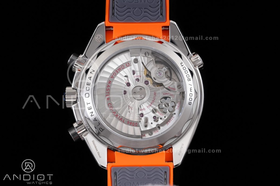 Planet Ocean 600M Chrono SS N1F 1:1 Best Edition Gary Dial 1/4 Orange Bezel on Rubber Strap A9900