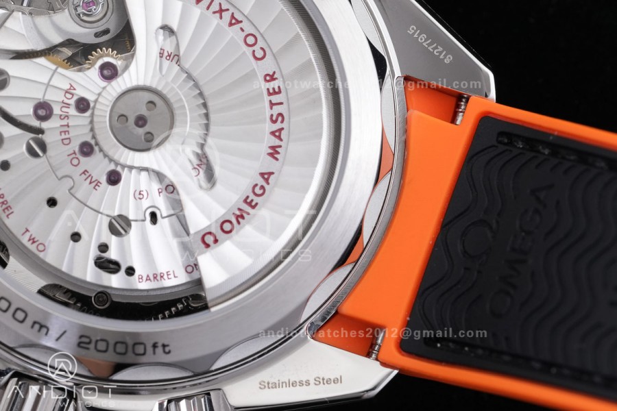 Planet Ocean 600M Chrono SS N1F 1:1 Best Edition Black Dial 1/4 Orange Bezel on Rubber Strap A9900