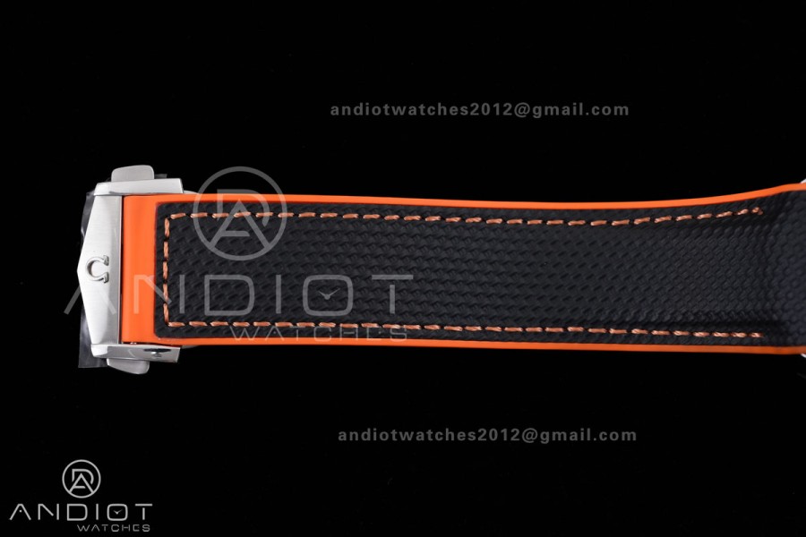 Planet Ocean 600M Chrono SS N1F 1:1 Best Edition Black Dial 1/4 Orange Bezel on Rubber Strap A9900