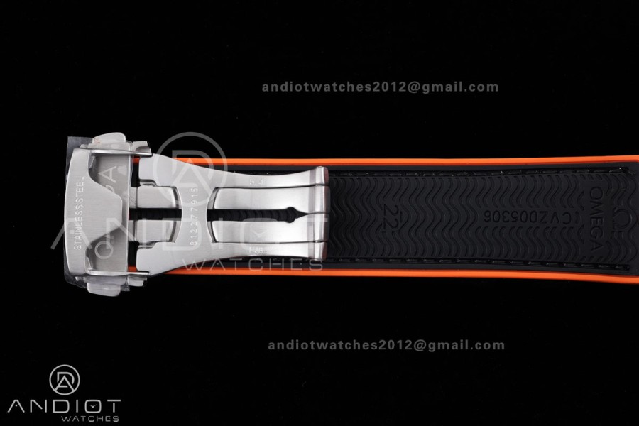 Planet Ocean 600M Chrono SS N1F 1:1 Best Edition Black Dial 1/4 Orange Bezel on Rubber Strap A9900