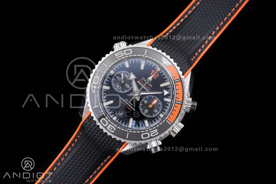 Planet Ocean 600M Chrono SS N1F 1:1 Best Edition Black Dial 1/4 Orange Bezel on Rubber Strap A9900