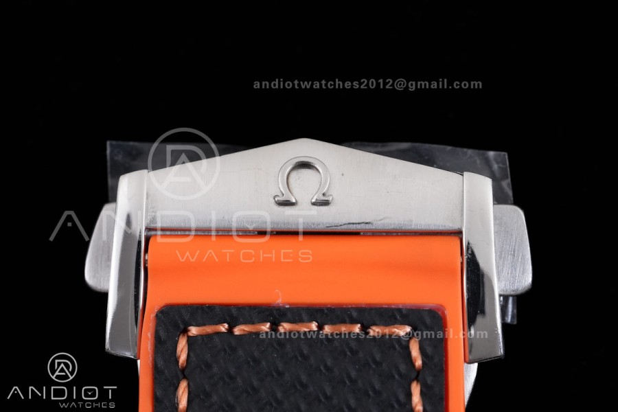 Planet Ocean 600M Chrono SS N1F 1:1 Best Edition Black Dial 1/4 Orange Bezel on Rubber Strap A9900
