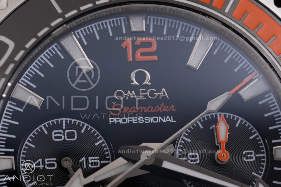 Planet Ocean 600M Chrono SS N1F 1:1 Best Edition Black Dial 1/4 Orange Bezel on Rubber Strap A9900