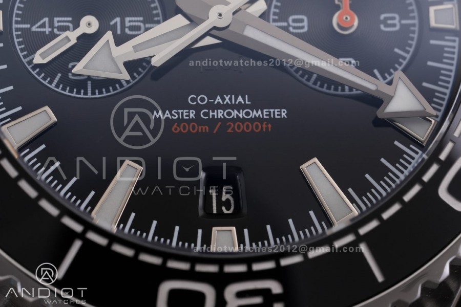 Planet Ocean 600M Chrono SS N1F 1:1 Best Edition Black Dial 1/4 Orange Bezel on Rubber Strap A9900