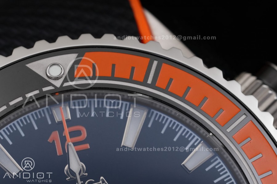 Planet Ocean 600M Chrono SS N1F 1:1 Best Edition Black Dial 1/4 Orange Bezel on Rubber Strap A9900