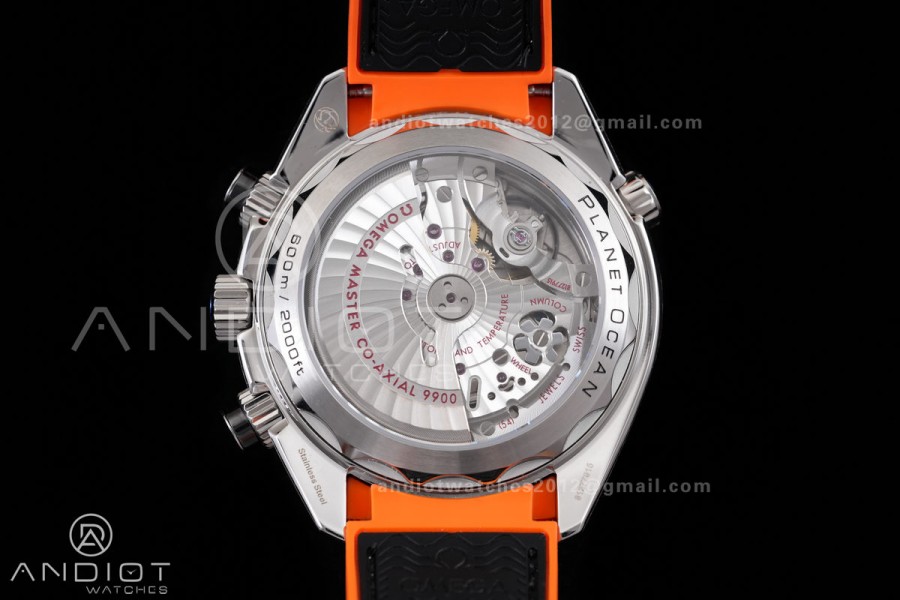 Planet Ocean 600M Chrono SS N1F 1:1 Best Edition Black Dial 1/4 Orange Bezel on Rubber Strap A9900