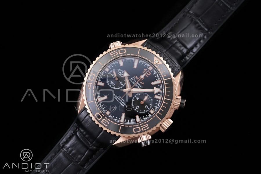 Planet Ocean 600M Chrono RG N1F 1:1 Best Edition Black Dial on Black Rubber Strap A9900